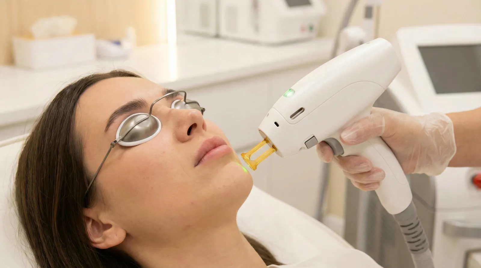 Facial laser hair removal with protective eyewear at Riolaser in Orlando, FL