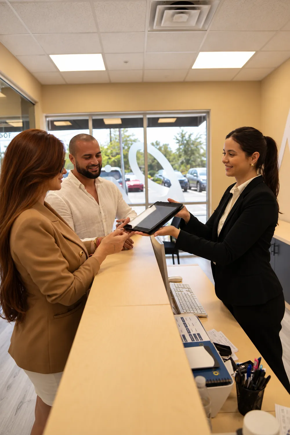 Riolaser front desk team welcoming clients for a free laser hair removal consultation